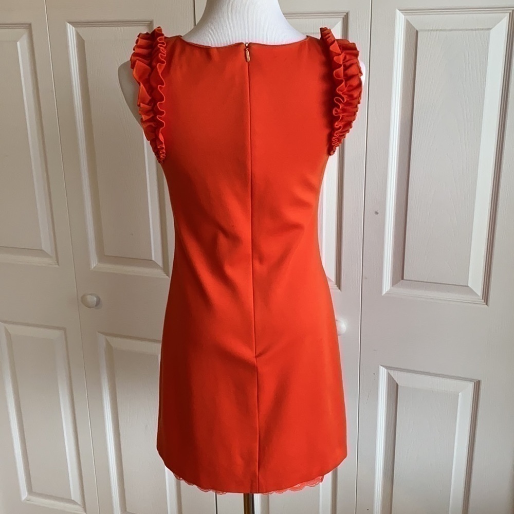 Trina Turk Orange Ruffle Shoulder Sheath Dress Size 2 - Picture 6 of 13